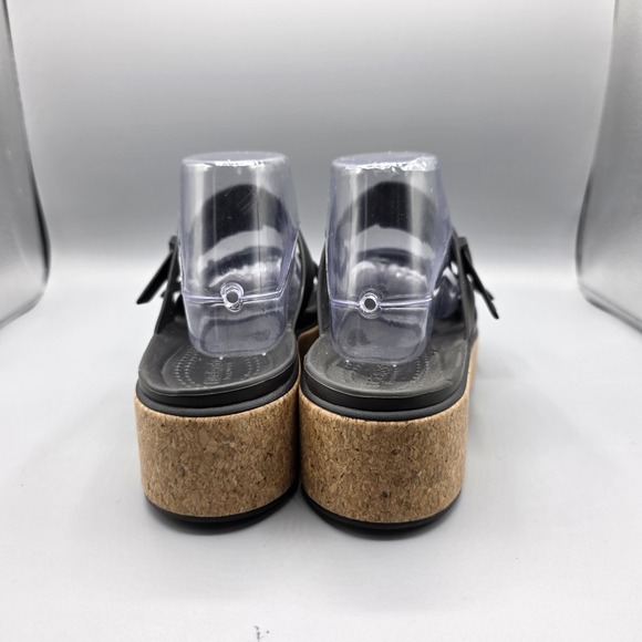 Crocs Brooklyn Sandals Womens 10 Black Rubber Straps Slide Cork Platform Buckles - Picture 6 of 14